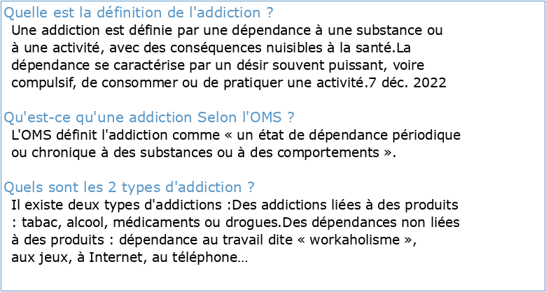 Addiction psychiatrie définition