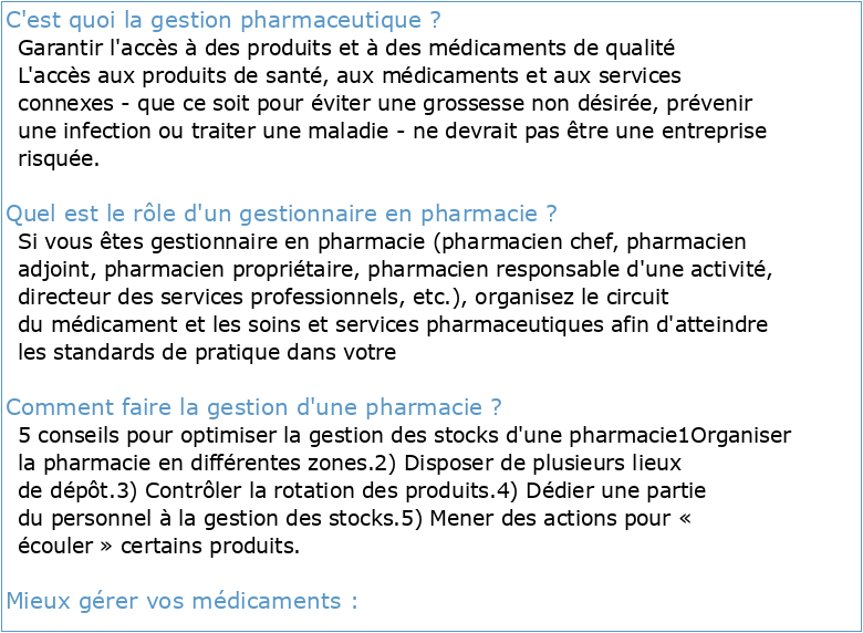 Introduction à la gestion pharmaceutique