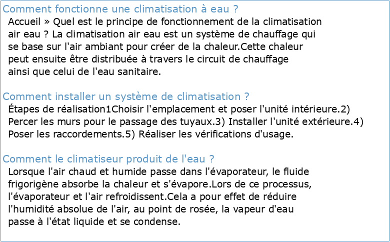 INSTALLATION D'UN SYSTEME DE CLIMATISATION A EAU