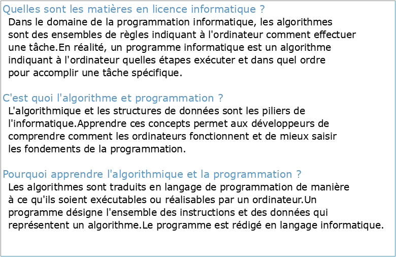 Licence Informatique 1e année Algorithmique et Programmation