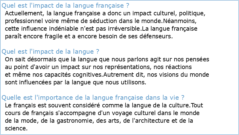 La langue française : dynamiques impacts et perspective