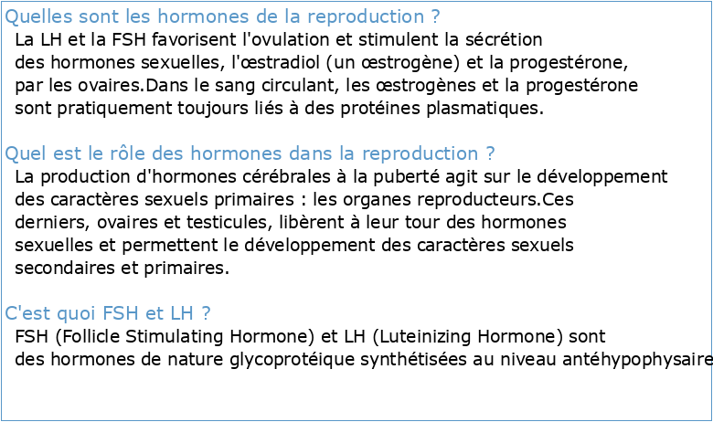 LA REPRODUCTION Les hormones 1