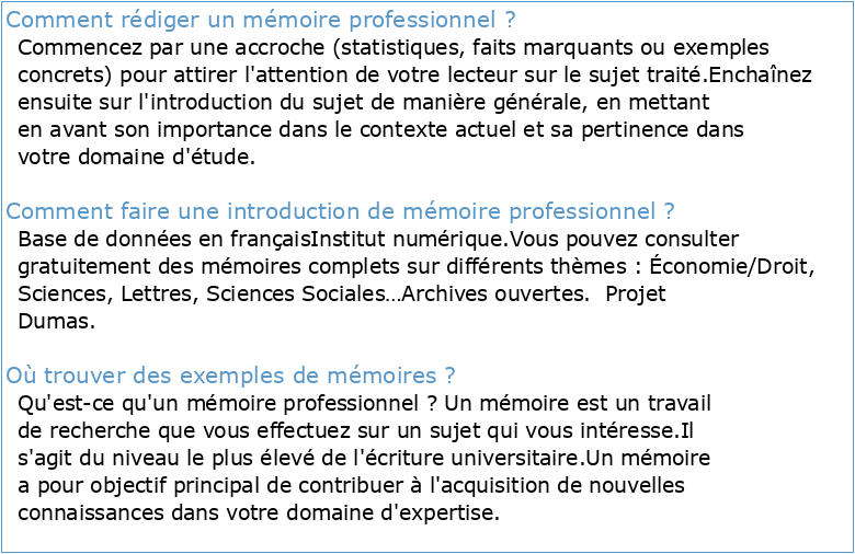 Guide Mémoire Professionnel