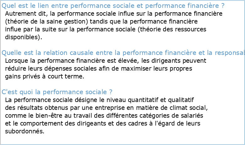 Contribution Performance financière et performance sociale dans