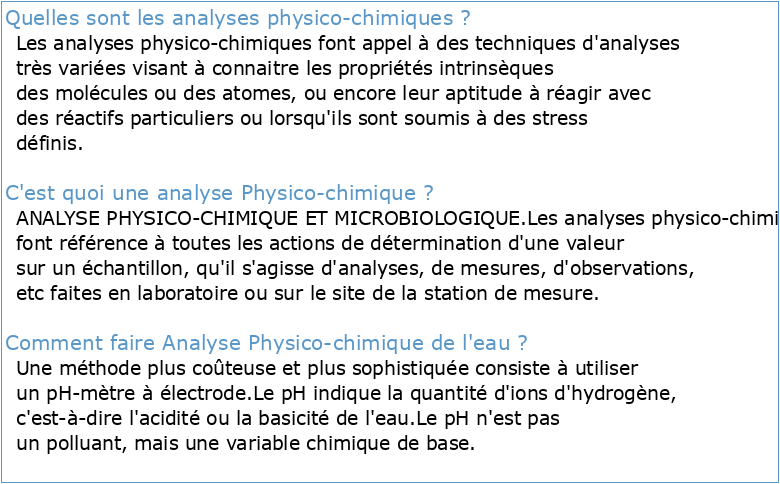 Analyse physico-chimique exemple
