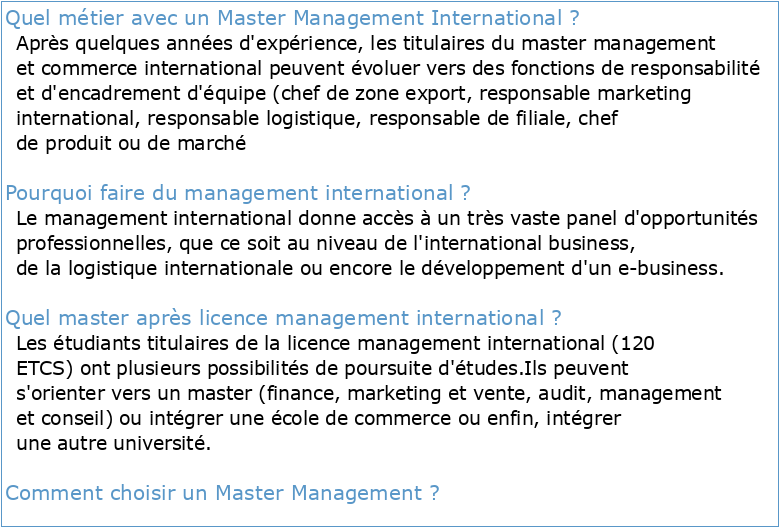 Master Management Parcours Management International