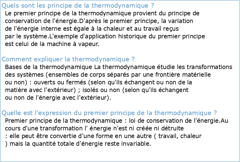 7 Thermodynamique – 1 er principe 71 Introduction