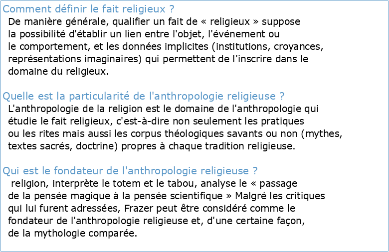 Anthropologie des religions et du fait religieux