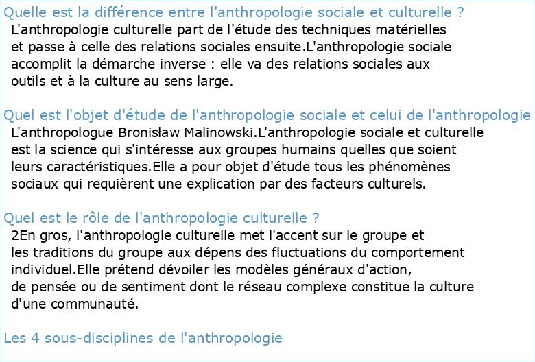 Anthropologie sociale et culturelle cours pdf