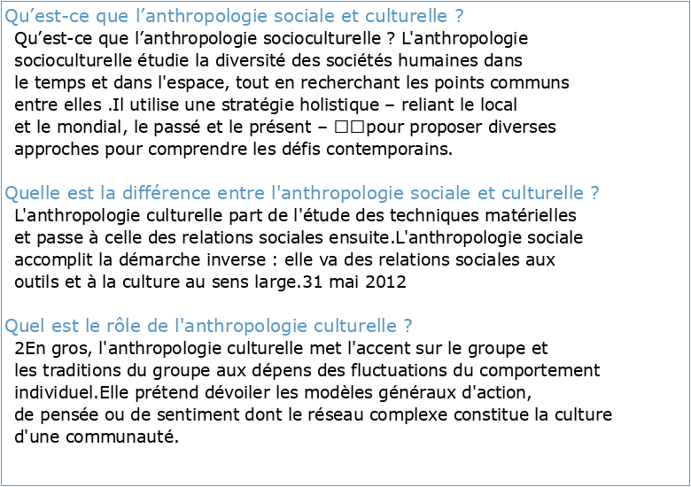 Anthropologie sociale et culturelle définition