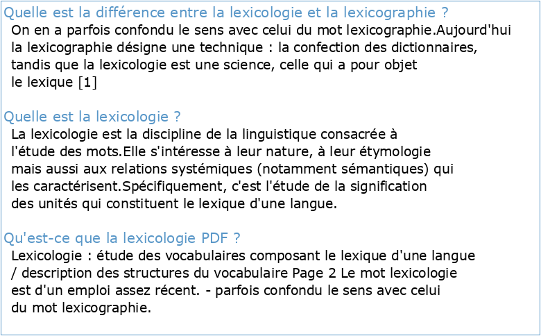 Chapitre 3 : La lexicographie ET la lexicologie