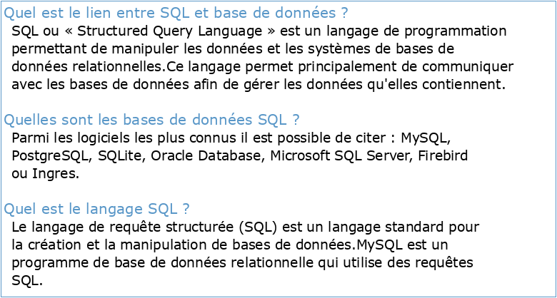 Base de Données et langage SQL