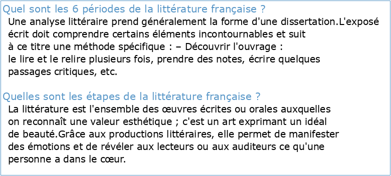 Cours : Littérature Française