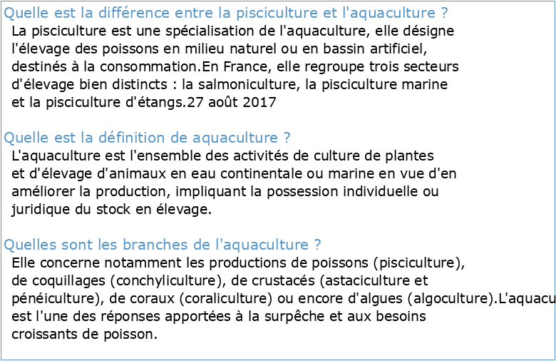 Aquaculture et pisciculture