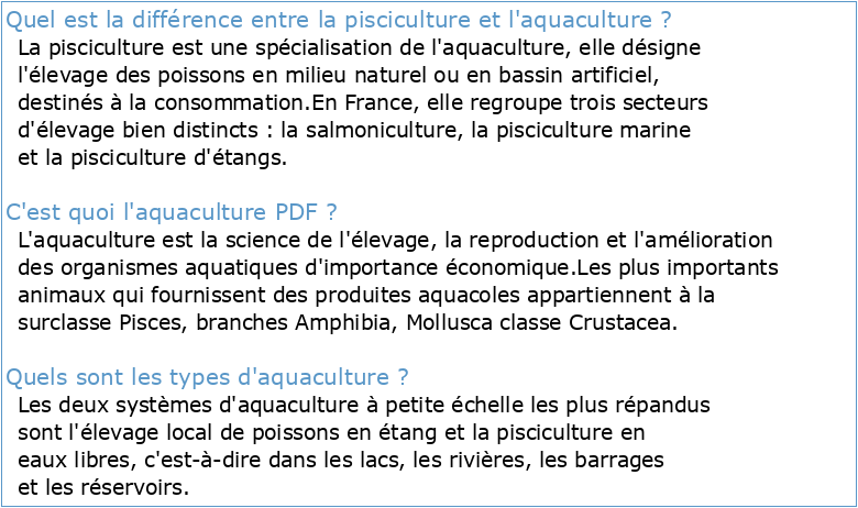 Aquaculture et pisciculture PDF