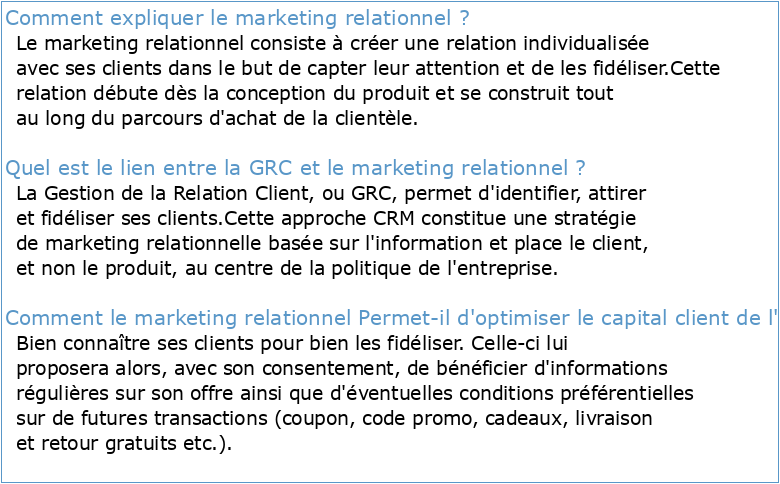 Chapitre 5 : Marketing relationnel et la gestion de la relation