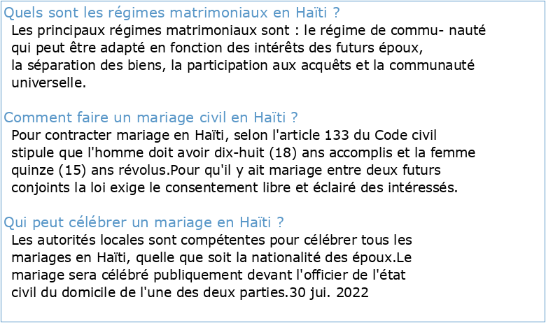 Bien-être social haïti mariage