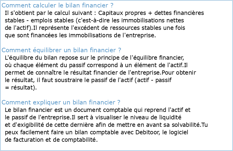 Bilan financier exercices corrigés PDF