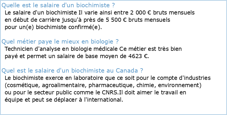 Biochimie médicale salaire