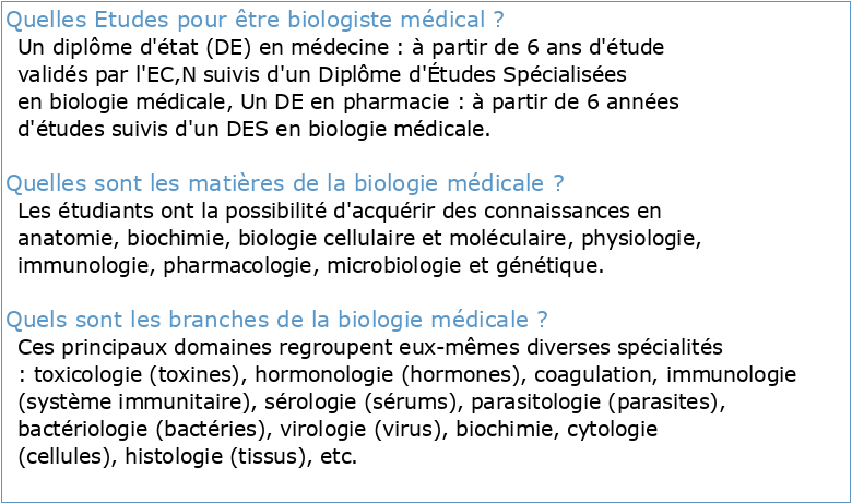 Biologie médicale études