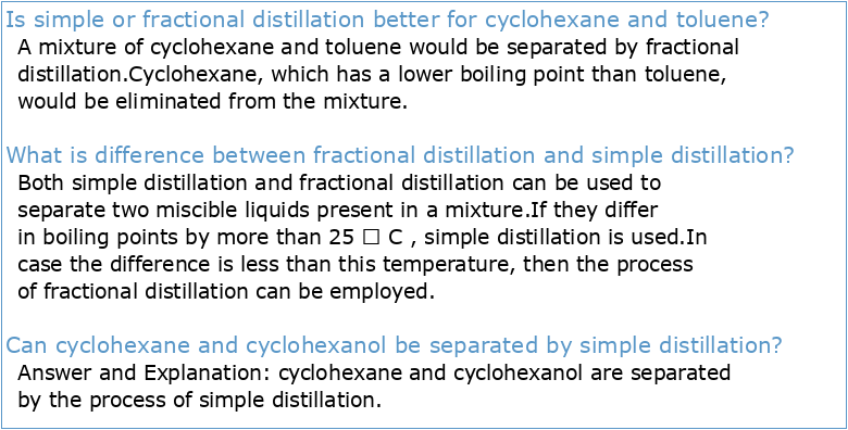FRACTIONAL AND SIMPLE DISTILLATION OF CYCLOHEXANE