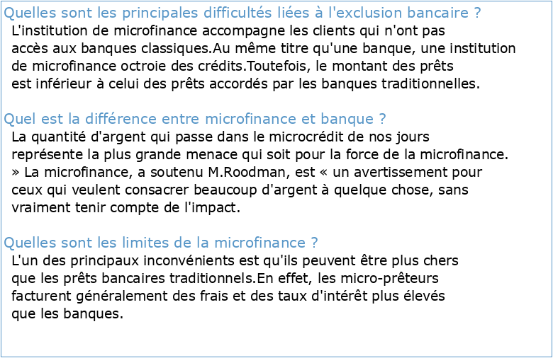 De lexclusion bancaire à la microfinance