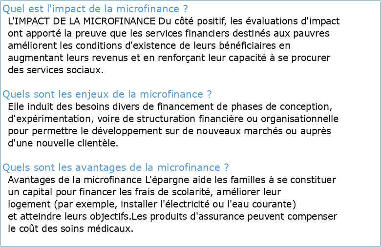 Les implications pour le secteur de la microfinance