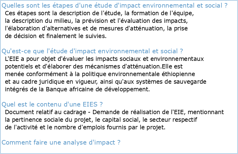 Etude d'impact environnemental et social du projet de d'installation