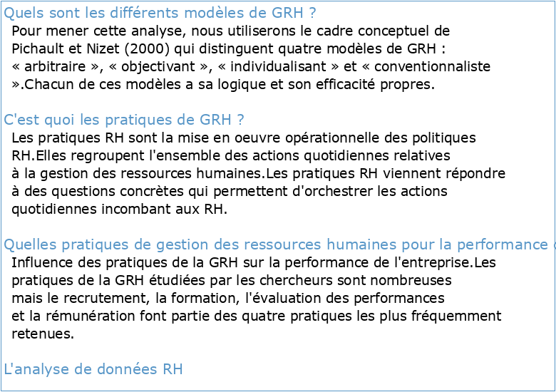 Identifier les modèles de GRH pour mieux analyser les pratiques de