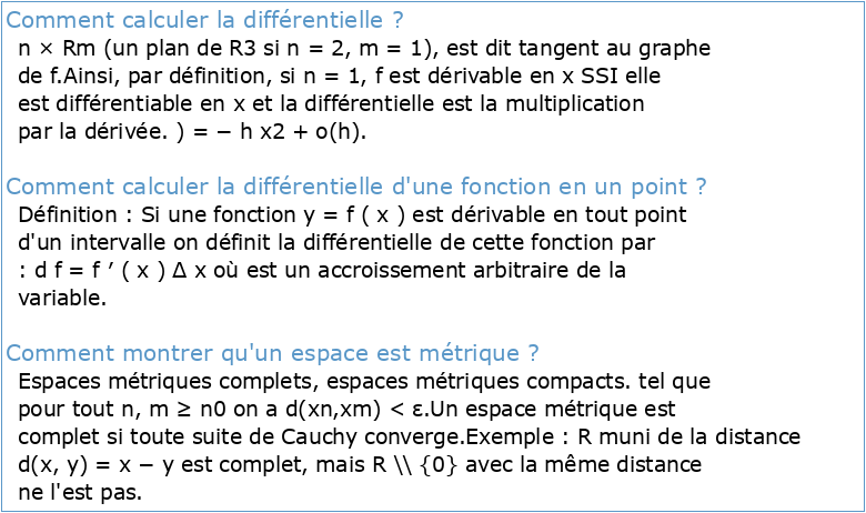 Topologie des espaces métriques et calcul différentiel