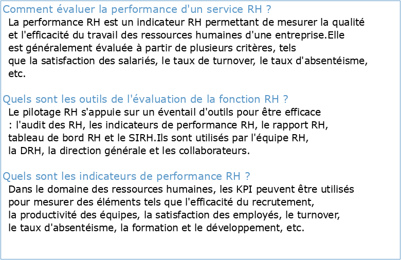 L'évaluation de la performance de la fonction RH
