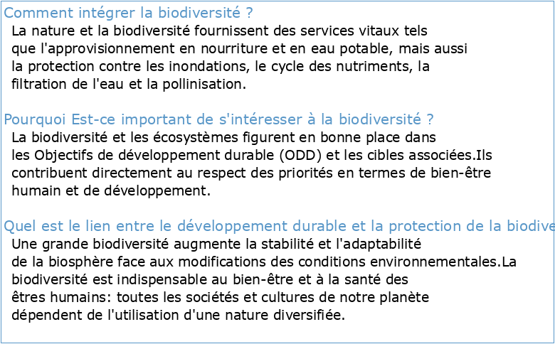 L'intégration de la biodiversité et du développement