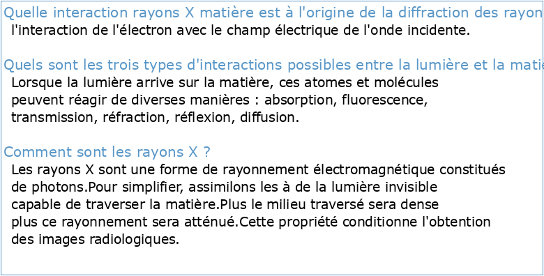 – Chapitre VI – Interaction rayons X / Matière