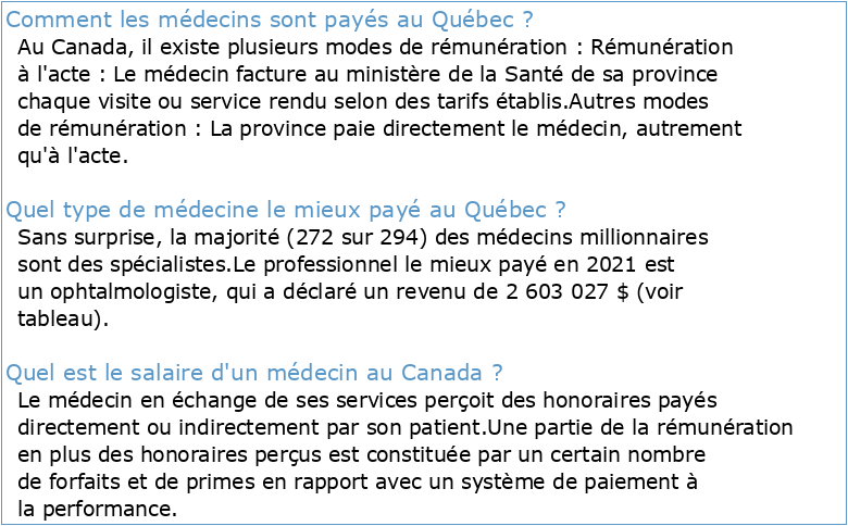 La rémunération des médecins québécois