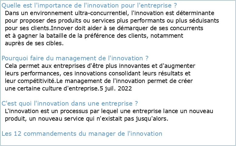 Le management de l'innovation dans les entreprises
