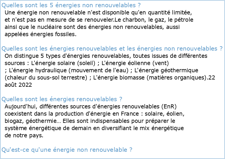 Énergies renouvelables et non renouvelables