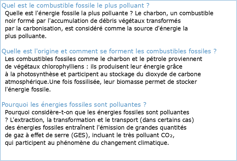 Polluants toxiques et le cycle de vie des combustibles fossiles