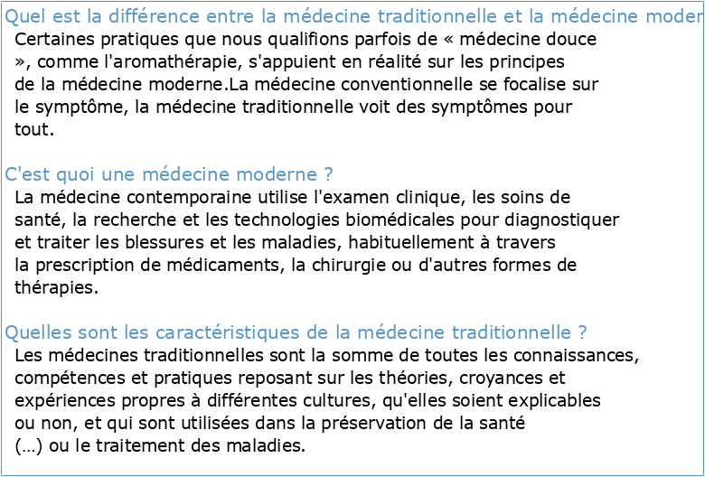 Médecine traditionnelle et médecine moderne en République