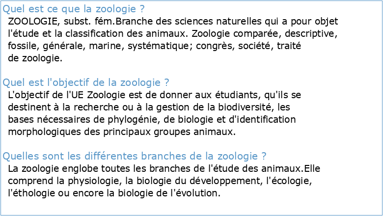 Introduction a la zoologie  F2School