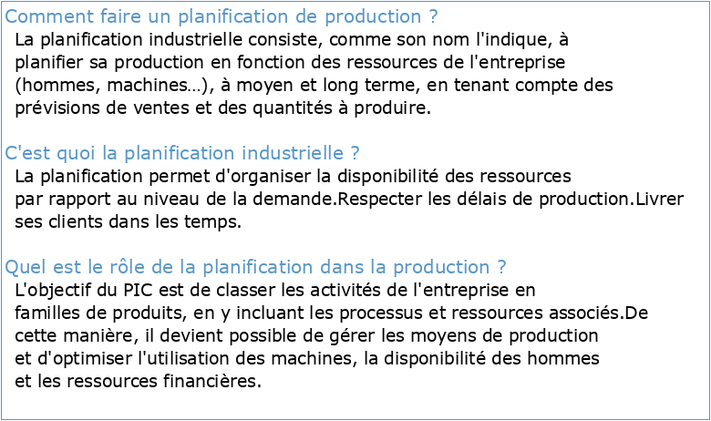 PLANIFICATION DES COURS Certificat en production industrielle