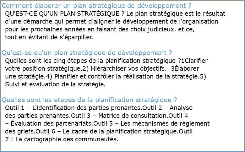 Planification stratégique dune organisation de développement