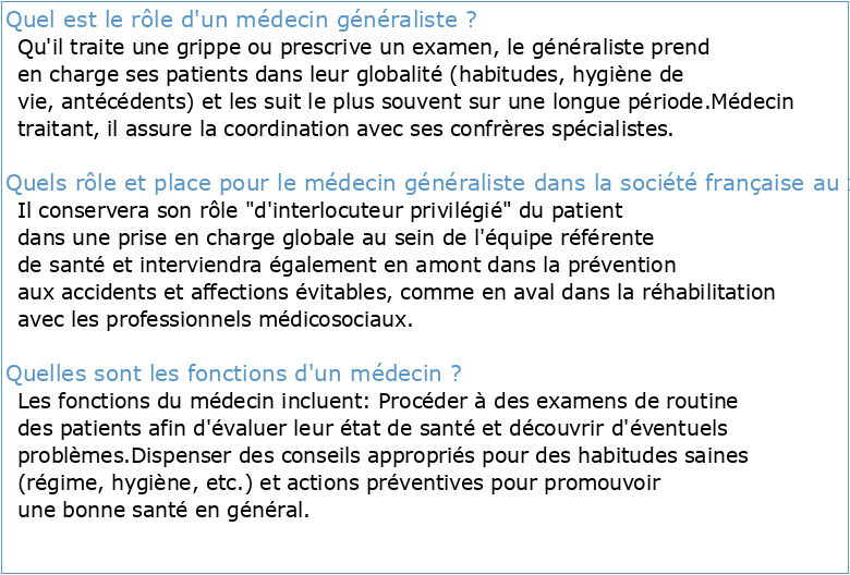 Le rôle et la place du médecin généraliste en France