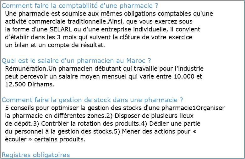Comptabilité pharmacie Maroc