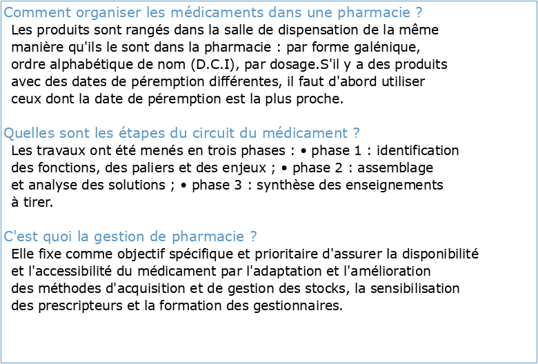 « Gestion de la pharmacie et organisation du circuit du médicament »