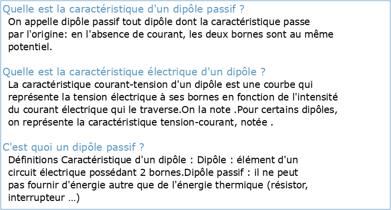 Électricité Séquence 5 : Caractéristiques de quelques dipôles passifs