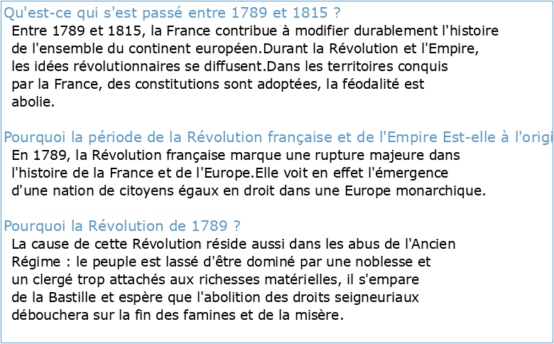La Révolution Française et l'Empire (1789-1815)