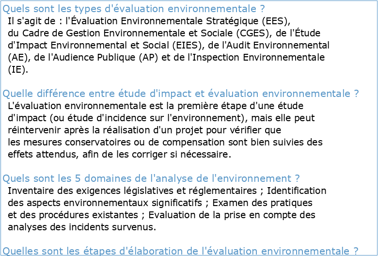 Evaluation des Systèmes Environnemental et