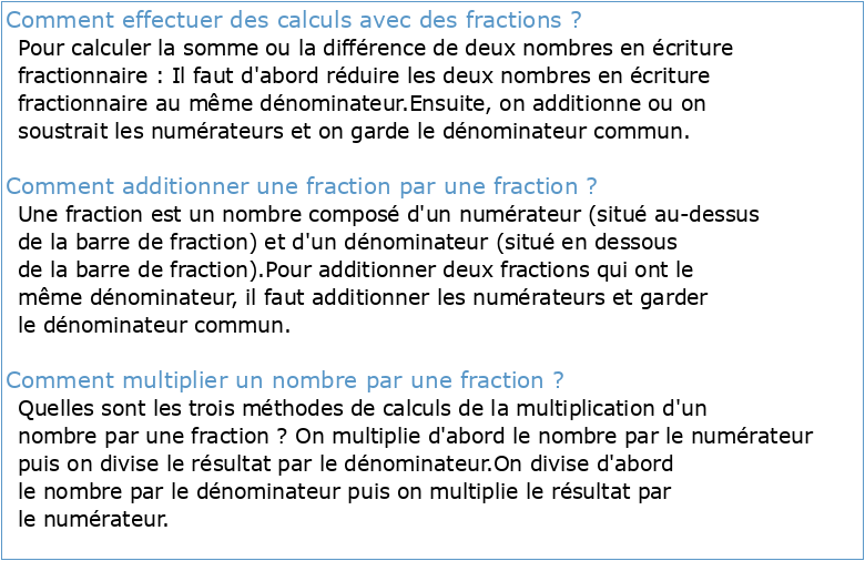 Fiche méthode rappel : calculs avec les fractions