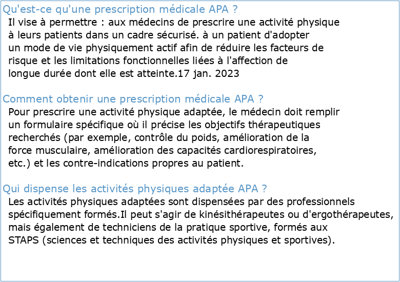 La prescription d'activité physique adaptée (APA)