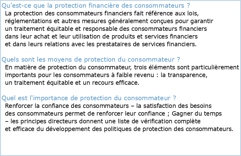 protection des consommateurs des produits et services financiers